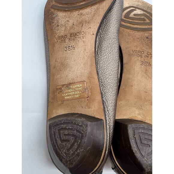 AGL Attilo Giusti Leombruni Peep Toe Leather Ballet Flats Metallic Italy 38.5 - Picture 5 of 7
